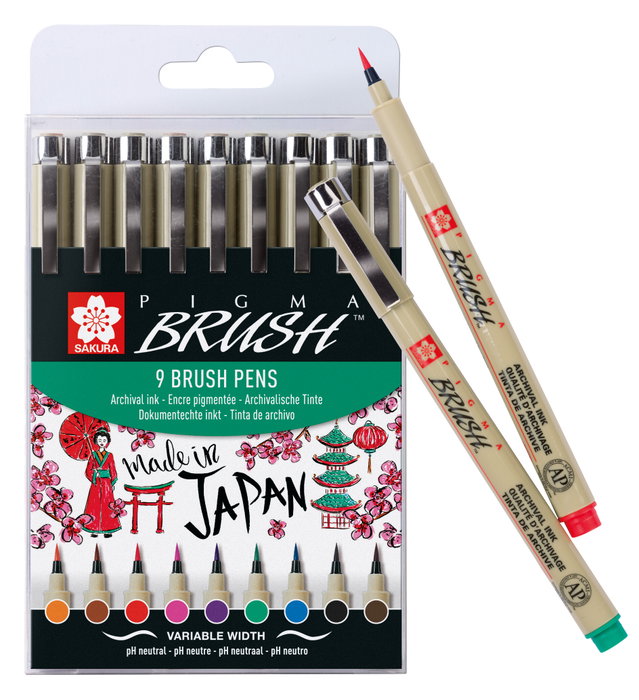 Talens Sakura Pigma Brush Estuche de 9 Rotuladores Punta Pincel Surtidos Talens Sakura Pigma Brush Estuche de 9 Rotuladores Punta Pincel Surtidos